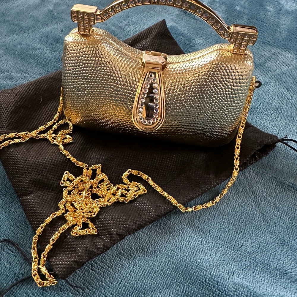 Gold Textured Clutch with Chain Strap